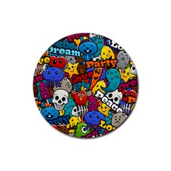 Graffiti Characters Seamless Pattern Rubber Coaster (round)  by Amaryn4rt