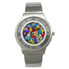 Graffiti Characters Seamless Pattern Stainless Steel Watch by Amaryn4rt