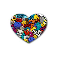 Graffiti Characters Seamless Pattern Heart Coaster (4 Pack)  by Amaryn4rt