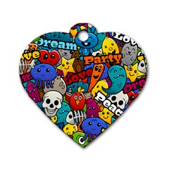 Graffiti Characters Seamless Pattern Dog Tag Heart (one Side) by Amaryn4rt