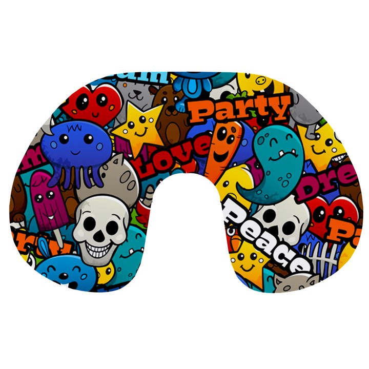 Graffiti Characters Seamless Pattern Travel Neck Pillow