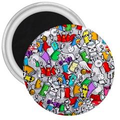 Graffit Characters Seamless Pattern Art 3  Magnets by Amaryn4rt