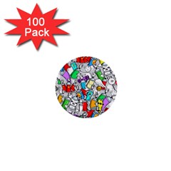 Graffit Characters Seamless Pattern Art 1  Mini Buttons (100 Pack)  by Amaryn4rt