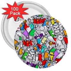 Graffit Characters Seamless Pattern Art 3  Buttons (100 Pack)  by Amaryn4rt