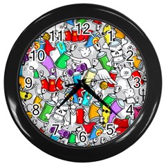 Graffit Characters Seamless Pattern Art Wall Clock (black) by Amaryn4rt