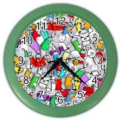 Graffit Characters Seamless Pattern Art Color Wall Clock by Amaryn4rt