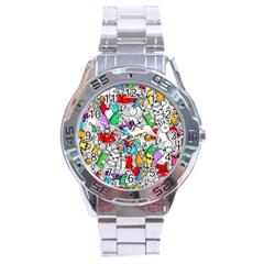 Graffit Characters Seamless Pattern Art Stainless Steel Analogue Watch by Amaryn4rt