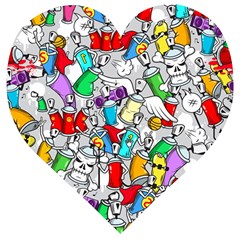 Graffit Characters Seamless Pattern Art Wooden Puzzle Heart by Amaryn4rt