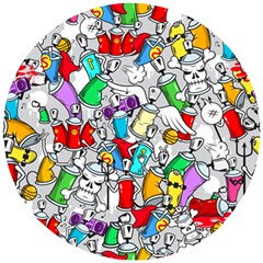 Graffit Characters Seamless Pattern Art Wooden Puzzle Round by Amaryn4rt