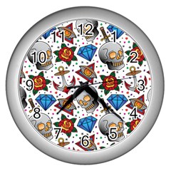 Full Color Flash Tattoo Patterns Wall Clock (silver)