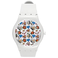 Full Color Flash Tattoo Patterns Round Plastic Sport Watch (m) by Amaryn4rt