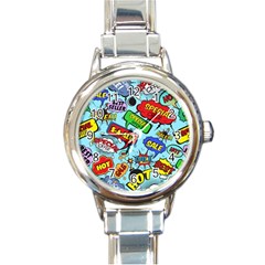 Comic Bubbles Seamless Pattern Round Italian Charm Watch by Amaryn4rt