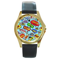 Comic Bubbles Seamless Pattern Round Gold Metal Watch by Amaryn4rt