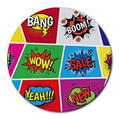 Pop Art Comic Vector Speech Cartoon Bubbles Popart Style With Humor Text Boom Bang Bubbling Expressi Round Mousepads