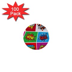 Pop Art Comic Vector Speech Cartoon Bubbles Popart Style With Humor Text Boom Bang Bubbling Expressi 1  Mini Buttons (100 Pack)  by Amaryn4rt