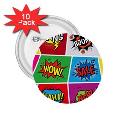 Pop Art Comic Vector Speech Cartoon Bubbles Popart Style With Humor Text Boom Bang Bubbling Expressi 2 25  Buttons (10 Pack)  by Amaryn4rt