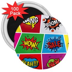 Pop Art Comic Vector Speech Cartoon Bubbles Popart Style With Humor Text Boom Bang Bubbling Expressi 3  Magnets (100 Pack) by Amaryn4rt