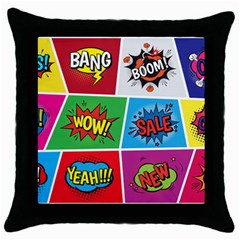 Pop Art Comic Vector Speech Cartoon Bubbles Popart Style With Humor Text Boom Bang Bubbling Expressi Throw Pillow Case (black) by Amaryn4rt