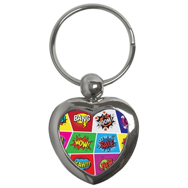 Pop Art Comic Vector Speech Cartoon Bubbles Popart Style With Humor Text Boom Bang Bubbling Expressi Key Chain (Heart)