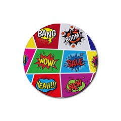 Pop Art Comic Vector Speech Cartoon Bubbles Popart Style With Humor Text Boom Bang Bubbling Expressi Rubber Coaster (round)  by Amaryn4rt