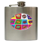 Pop Art Comic Vector Speech Cartoon Bubbles Popart Style With Humor Text Boom Bang Bubbling Expressi Hip Flask (6 oz) Front