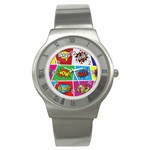 Pop Art Comic Vector Speech Cartoon Bubbles Popart Style With Humor Text Boom Bang Bubbling Expressi Stainless Steel Watch Front