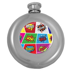 Pop Art Comic Vector Speech Cartoon Bubbles Popart Style With Humor Text Boom Bang Bubbling Expressi Round Hip Flask (5 Oz) by Amaryn4rt