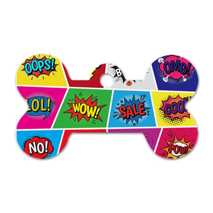 Pop Art Comic Vector Speech Cartoon Bubbles Popart Style With Humor Text Boom Bang Bubbling Expressi Dog Tag Bone (One Side)