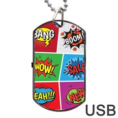 Pop Art Comic Vector Speech Cartoon Bubbles Popart Style With Humor Text Boom Bang Bubbling Expressi Dog Tag Usb Flash (two Sides) by Amaryn4rt