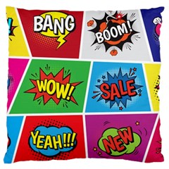 Pop Art Comic Vector Speech Cartoon Bubbles Popart Style With Humor Text Boom Bang Bubbling Expressi Large Cushion Case (one Side) by Amaryn4rt