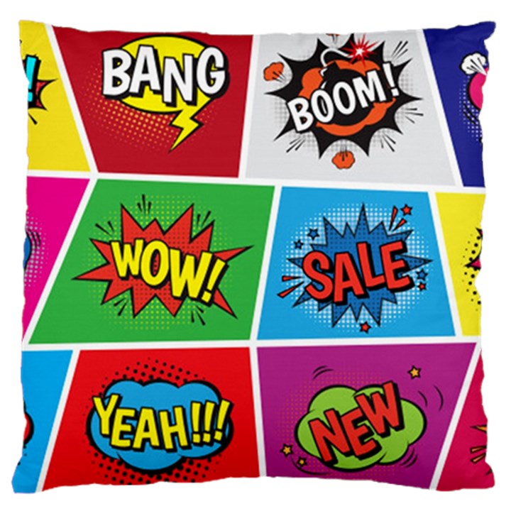 Pop Art Comic Vector Speech Cartoon Bubbles Popart Style With Humor Text Boom Bang Bubbling Expressi Large Cushion Case (One Side)