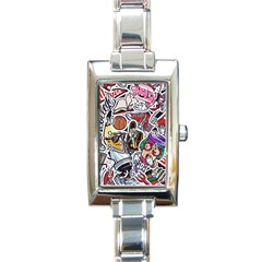 Vintage College Colorful Seamless Pattern Rectangle Italian Charm Watch by Amaryn4rt