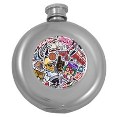 Vintage College Colorful Seamless Pattern Round Hip Flask (5 Oz)