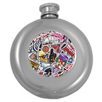 Vintage College Colorful Seamless Pattern Round Hip Flask (5 oz) Front