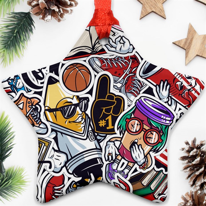 Vintage College Colorful Seamless Pattern Star Ornament (Two Sides)