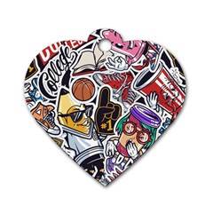 Vintage College Colorful Seamless Pattern Dog Tag Heart (two Sides) by Amaryn4rt