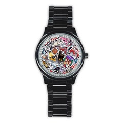 Vintage College Colorful Seamless Pattern Stainless Steel Round Watch by Amaryn4rt