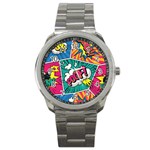 Comic Colorful Seamless Pattern Sport Metal Watch Front