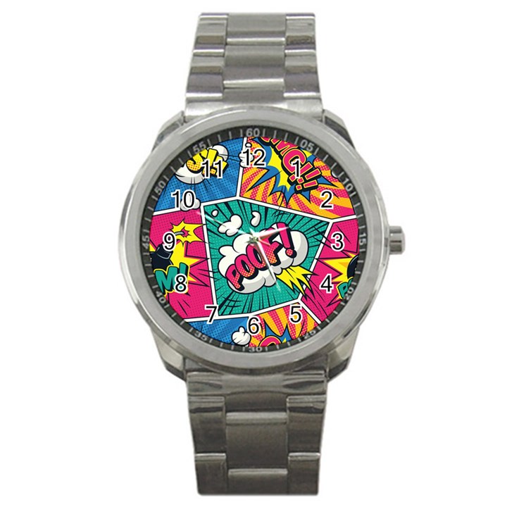 Comic Colorful Seamless Pattern Sport Metal Watch