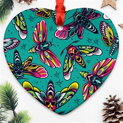 Vintage Colorful Insects Seamless Pattern Ornament (heart) by Amaryn4rt