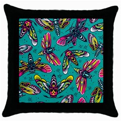 Vintage Colorful Insects Seamless Pattern Throw Pillow Case (black) by Amaryn4rt