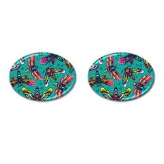 Vintage Colorful Insects Seamless Pattern Cufflinks (oval) by Amaryn4rt