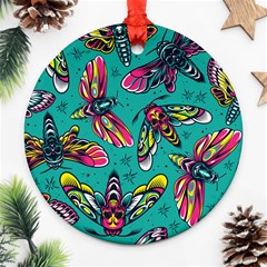 Vintage Colorful Insects Seamless Pattern Round Ornament (two Sides)