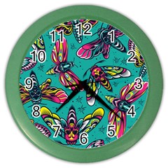 Vintage Colorful Insects Seamless Pattern Color Wall Clock by Amaryn4rt