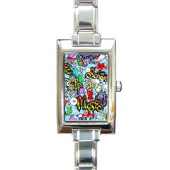 Graffiti Characters Seamless Pattern Rectangle Italian Charm Watch