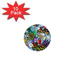 Graffiti Characters Seamless Pattern 1  Mini Buttons (10 pack)  Front