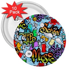 Graffiti Characters Seamless Pattern 3  Buttons (10 Pack)  by Amaryn4rt