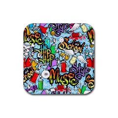 Graffiti Characters Seamless Pattern Rubber Coaster (Square) 