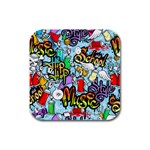 Graffiti Characters Seamless Pattern Rubber Square Coaster (4 pack)  Front