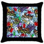 Graffiti Characters Seamless Pattern Throw Pillow Case (Black) Front